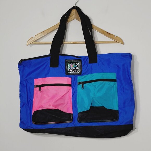Bossi Sport Club | Retro Style Colorblock Tote Bag Dual Handel Zipper Pockets - Picture 1 of 8